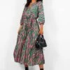 Bolder The Better - Green Pink Zebra Pleated Midi Dress -Deals Modashka Store BolderTheBetter GreenPinkZebraPleatedMidiDress2
