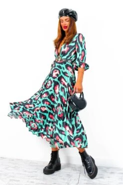Bolder The Better - Turquoise Coral Leopard Print Pleated Midi Dress 9 Bolder The Better - Turquoise Coral Leopard Print Pleated Midi Dress -Deals Modashka Store BolderTheBetter TurquoiseCoralLeopardPrintPleatedMidiDress 2