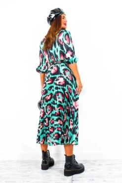 Bolder The Better - Turquoise Coral Leopard Print Pleated Midi Dress 10 Bolder The Better - Turquoise Coral Leopard Print Pleated Midi Dress -Deals Modashka Store BolderTheBetter TurquoiseCoralLeopardPrintPleatedMidiDress 4