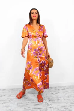 Brunch Babe - Orange Multi Floral Midi Dress -Deals Modashka Store BrunchBabe OrangeMultiFloralMidiDress2