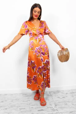 Brunch Babe - Orange Multi Floral Midi Dress -Deals Modashka Store BrunchBabe OrangeMultiFloralMidiDress5