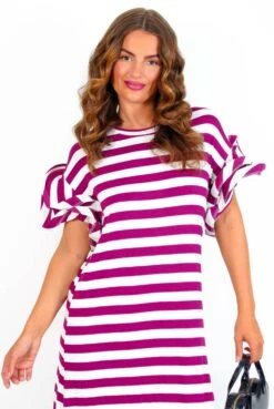 Casual Feelings - White MagentaStripey Ruffle Sleeve Maxi Dress -Deals Modashka Store CasualFeelings WhiteMagentaStripeyRuffleSleeveMaxiDress 6