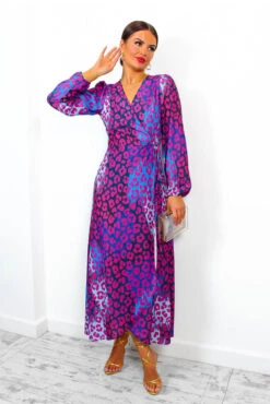 Caught Your Attention - Magenta Blue Leopard Midi Wrap Dress -Deals Modashka Store Caught Your Attention Magenta Blue Leopard Midi Wrap Dress 3