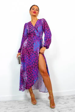 Caught Your Attention - Magenta Blue Leopard Midi Wrap Dress -Deals Modashka Store Caught Your Attention Magenta Blue Leopard Midi Wrap Dress 5