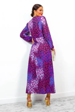 Caught Your Attention - Magenta Blue Leopard Midi Wrap Dress -Deals Modashka Store CaughtYourAttention MagentaBlueLeopardMidiWrapDress 2
