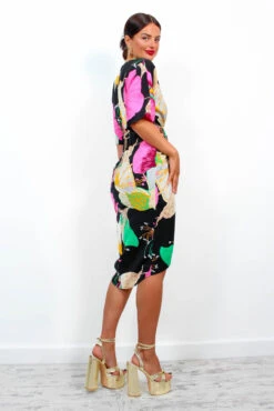 Cocktail OClock - Black Pink Floral Midi Dress -Deals Modashka Store CocktailOClock BlackPinkFloralMidiDress 4