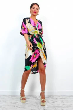 Cocktail OClock - Black Pink Floral Midi Dress -Deals Modashka Store CocktailOClock BlackPinkFloralMidiDress 8