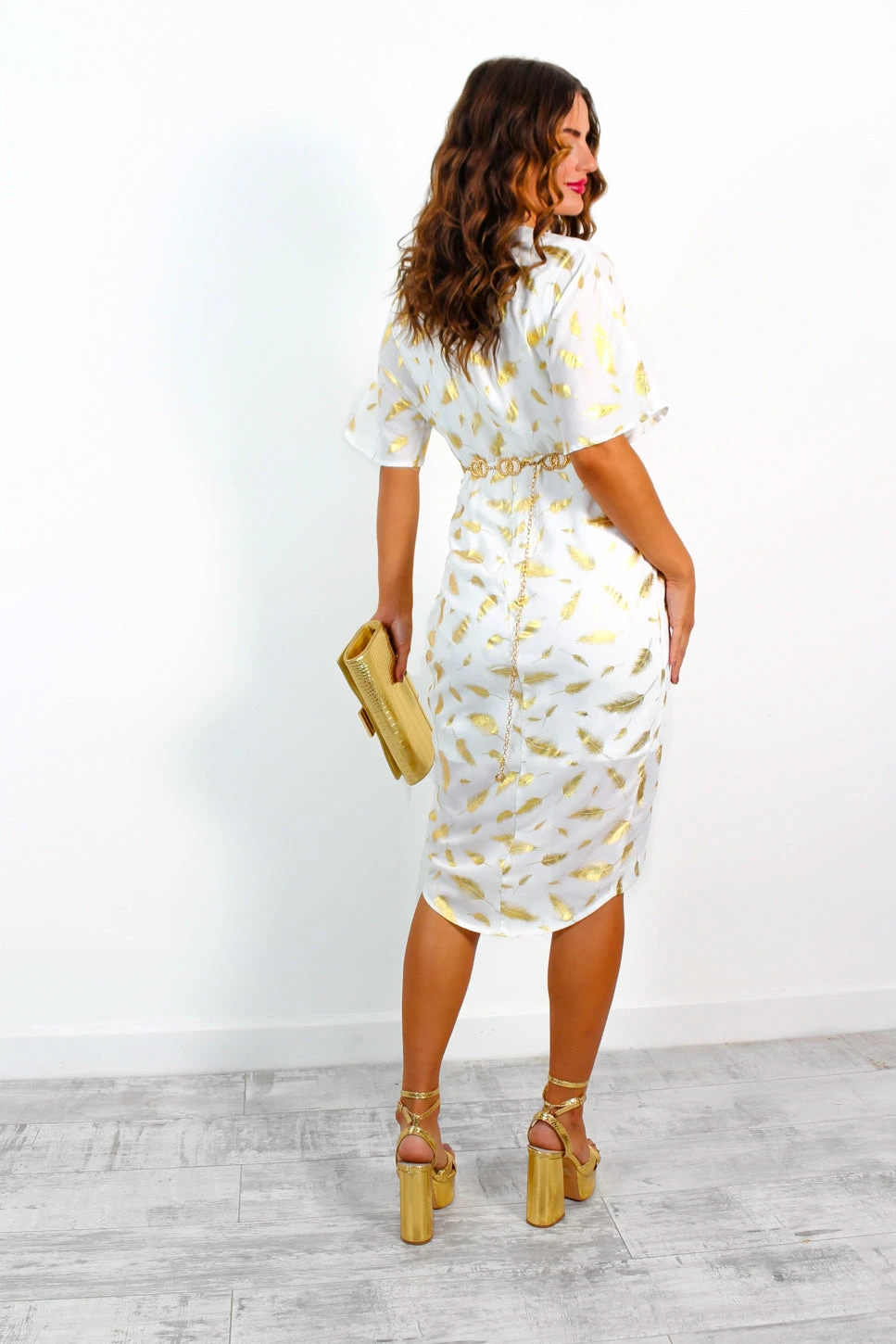 Cocktail OClock - White Gold Feather Midi Dress 8 Cocktail OClock - White Gold Feather Midi Dress - Image 6