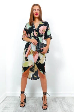 Cocktail OClock - Black Blush Floral Print Midi Dress -Deals Modashka Store CocktailO Clock BlackBlushFloralPrintMidiDress2