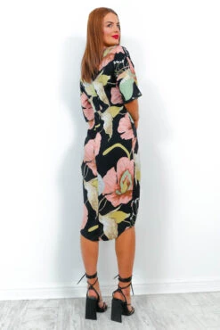 Cocktail OClock - Black Blush Floral Print Midi Dress -Deals Modashka Store CocktailO Clock BlackBlushFloralPrintMidiDress3