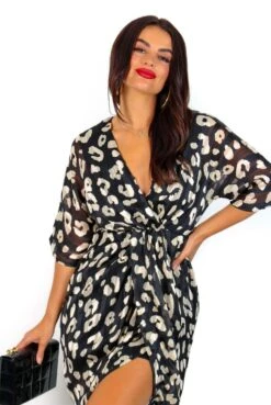 Cocktail OClock - Black Champagne Leopard Midi Dress -Deals Modashka Store CocktailO Clock BlackChampagneLeopardMidiDress5