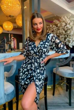 Cocktail OClock - Black Champagne Leopard Midi Dress