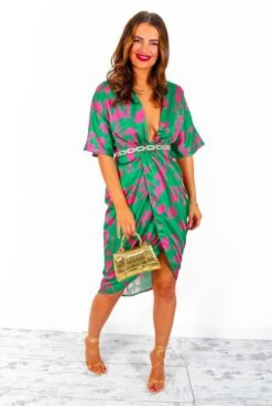 Cocktail OClock - Green Pink Floral Midi Dress -Deals Modashka Store CocktailO Clock GreenPinkFloralMidiDress 1