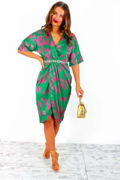 Cocktail OClock - Green Pink Floral Midi Dress -Deals Modashka Store CocktailO Clock GreenPinkFloralMidiDress 2