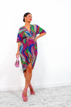 Cocktail OClock - Multi Rainbow Animal Print Midi Dress -Deals Modashka Store CocktailO Clock MultiRainbowAnimalPrintMidiDress1