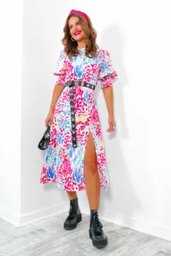 Cuff It Up - Pink Multi Floral Midi Dress -Deals Modashka Store CuffItUp PinkMultiFloralMidiDress2