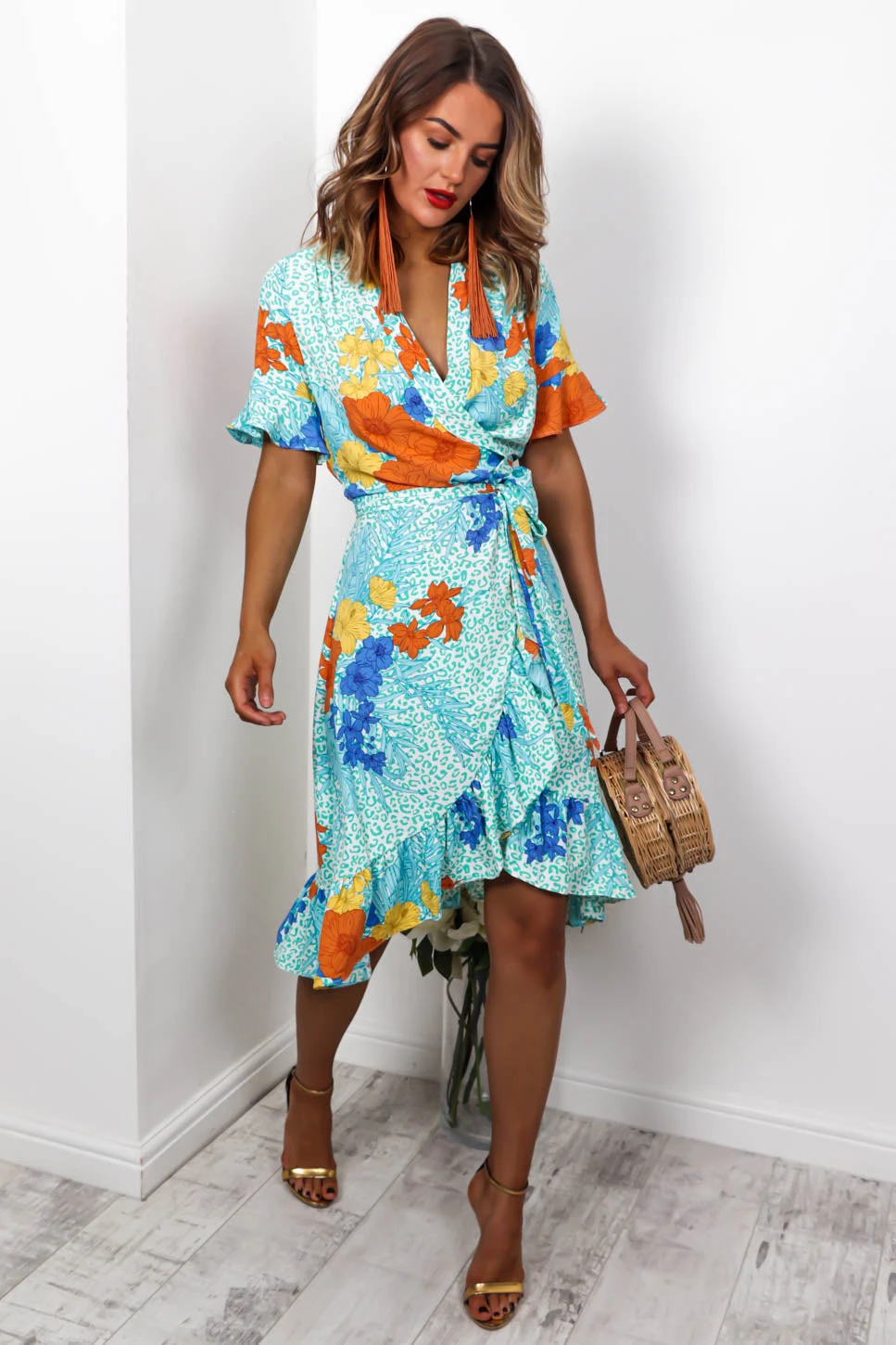 Tropical Getaway - Turquoise Wrap Dress 7 Tropical Getaway - Turquoise Wrap Dress - Image 5
