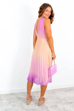 Dance To The Pleat - Peach Multi Ombre Midi Dress -Deals Modashka Store DanceToThePleat PeachMultiOmbreMidiDress 5
