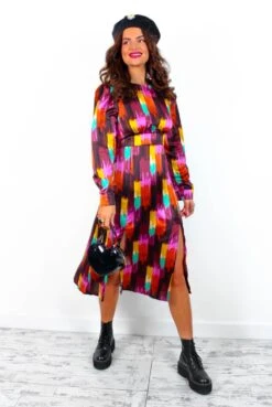 Dont Give A Glam - Black Multi Abstract Midi Dress -Deals Modashka Store Don tGiveAGlam BlackMultiAbstractMidiDress 1