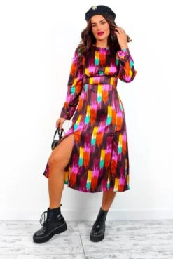 Dont Give A Glam - Black Multi Abstract Midi Dress