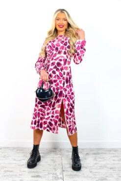 Dont Give A Glam - Magenta Giraffe Print Midi Dress -Deals Modashka Store Don tGiveAGlam MagentaGiraffePrintMidiDress 3