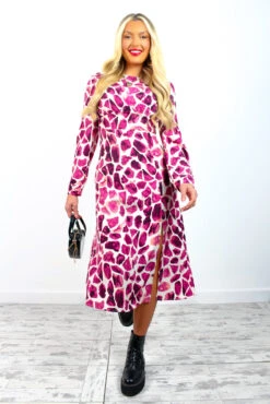 Dont Give A Glam - Magenta Giraffe Print Midi Dress -Deals Modashka Store Don tGiveAGlam MagentaGiraffePrintMidiDress 4