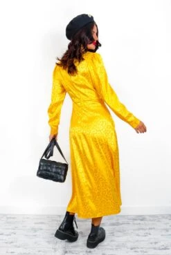 Dont Give A Glam - Mustard Leopard Jacquard Midi Dress -Deals Modashka Store Don tGiveAGlam MustardLeopardJacquardMidiDress 1