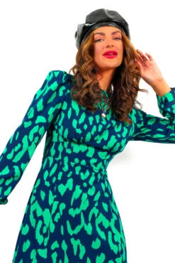 Dont Give A Glam - Navy Green Leopard Print Midi Dress -Deals Modashka Store Don tGiveAGlam NavyGreenLeopardPrintMidiDress4