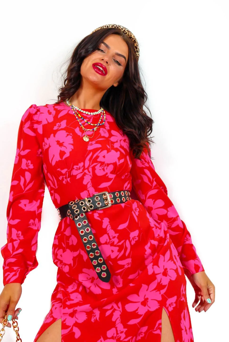 Dont Give A Glam - Red Pink Floral Midi Dress 4 Dont Give A Glam - Red Pink Floral Midi Dress - Image 2