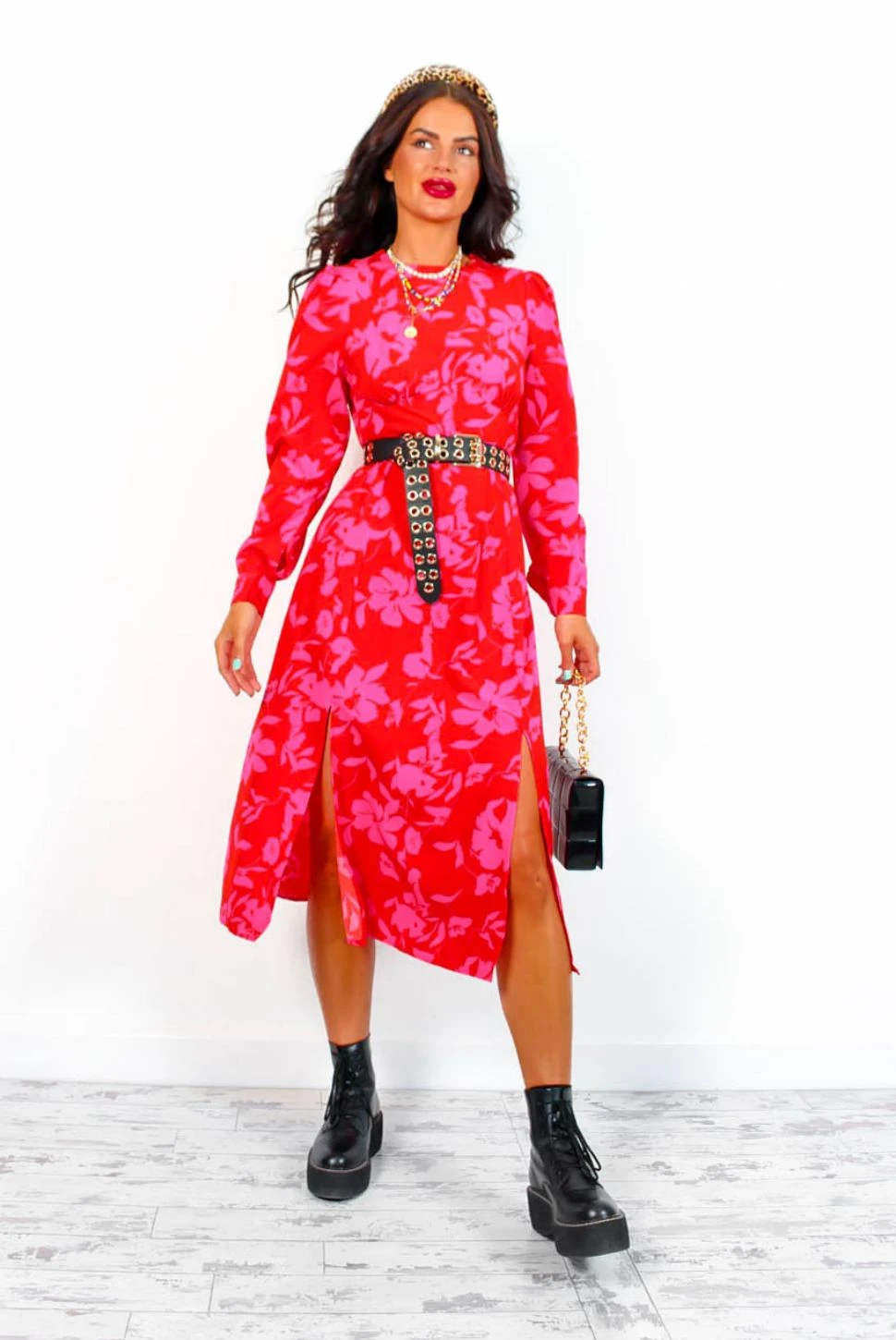 Dont Give A Glam - Red Pink Floral Midi Dress 7 Dont Give A Glam - Red Pink Floral Midi Dress - Image 5