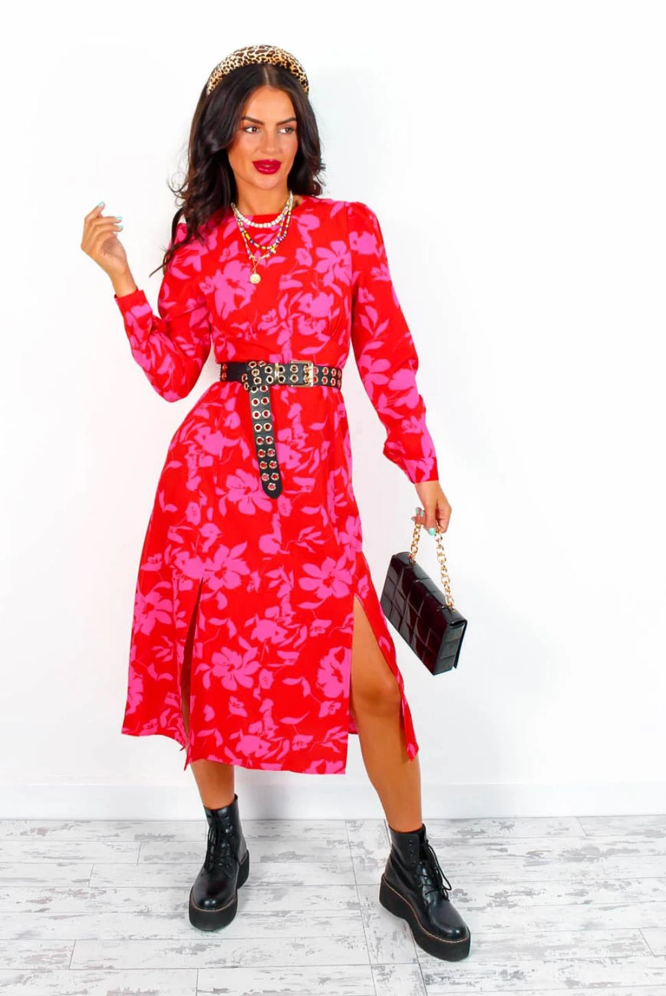 Dont Give A Glam - Red Pink Floral Midi Dress 3 Dont Give A Glam - Red Pink Floral Midi Dress