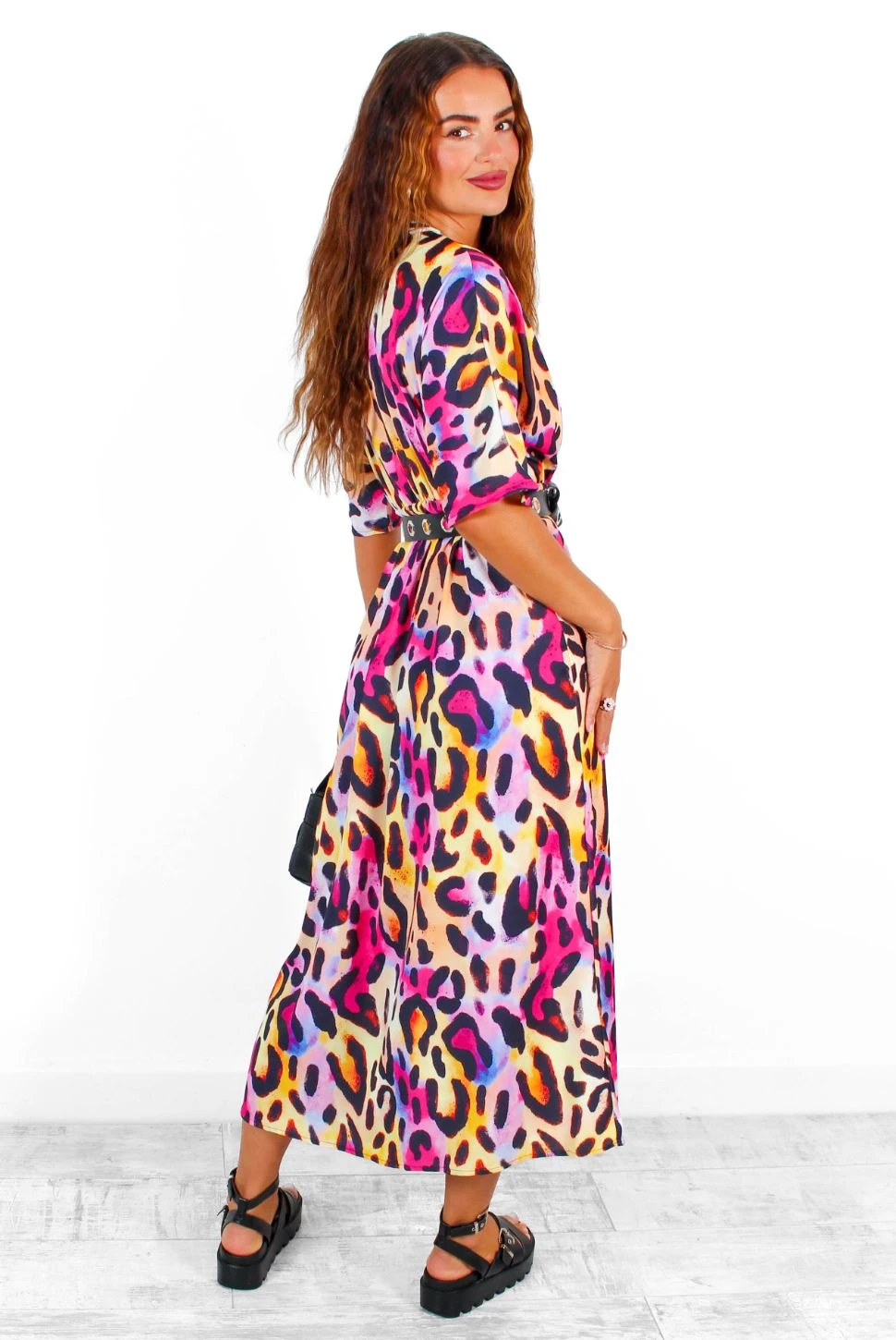 Dont Go Yet - Fuchsia Yellow Leopard Print Midi Dress 6 Dont Go Yet - Fuchsia Yellow Leopard Print Midi Dress - Image 4