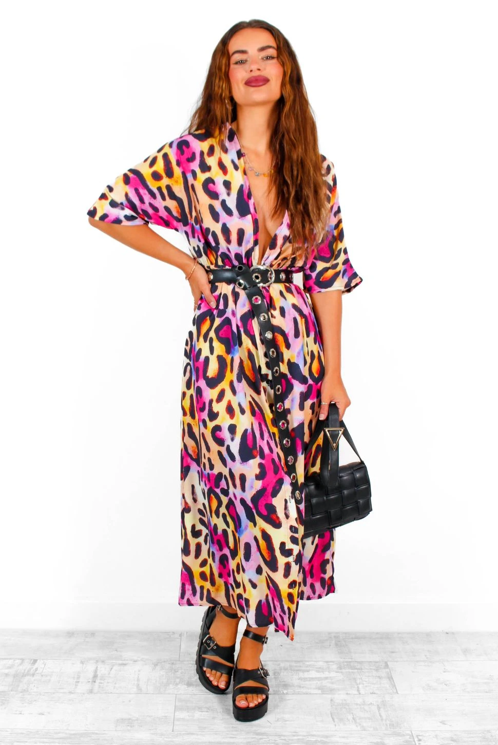 Dont Go Yet - Fuchsia Yellow Leopard Print Midi Dress 4 Dont Go Yet - Fuchsia Yellow Leopard Print Midi Dress - Image 2