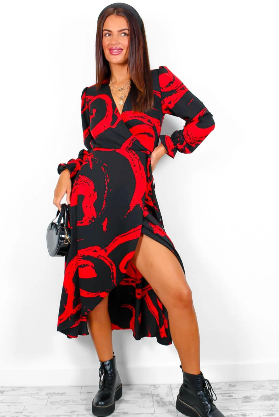 AX Paris Dont Tame Me - Black Red Brushstroke Midi Wrap Dress 3 AX Paris Dont Tame Me - Black Red Brushstroke Midi Wrap Dress