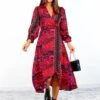 AX Paris Dont Tame Me - Red Multi Printed Midi Wrap Dress