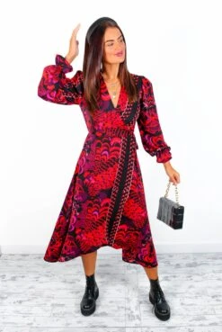 AX Paris Dont Tame Me - Red Multi Printed Midi Wrap Dress -Deals Modashka Store Don tTameMe RedMultiPrintedMidiWrapDress 4