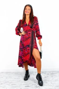 AX Paris Dont Tame Me - Red Multi Printed Midi Wrap Dress -Deals Modashka Store Don tTameMe RedMultiPrintedMidiWrapDress 5