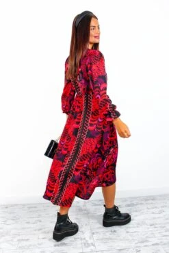 AX Paris Dont Tame Me - Red Multi Printed Midi Wrap Dress -Deals Modashka Store Don tTameMe RedMultiPrintedMidiWrapDress 6