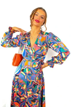 AX Paris Dont Tame Me - Blue Multi Abstract Midi Wrap Dress -Deals Modashka Store DontTameMe BlueMultiAbstractMidiWrapDress 1