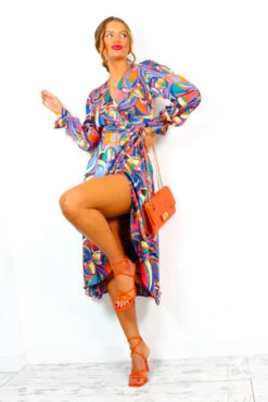 AX Paris Dont Tame Me - Blue Multi Abstract Midi Wrap Dress -Deals Modashka Store DontTameMe BlueMultiAbstractMidiWrapDress 2