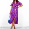 Drawing Attention - Magenta Blue Leopard Midi Wrap Dress -Deals Modashka Store DrawingAttention MagentaBlueLeopardMidiWrapDress1