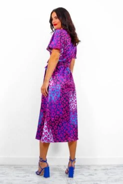 Drawing Attention - Magenta Blue Leopard Midi Wrap Dress -Deals Modashka Store DrawingAttention MagentaBlueLeopardMidiWrapDress5
