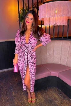 Glamorous Drive Em Wild - Blush Printed Midi Wrap Dress