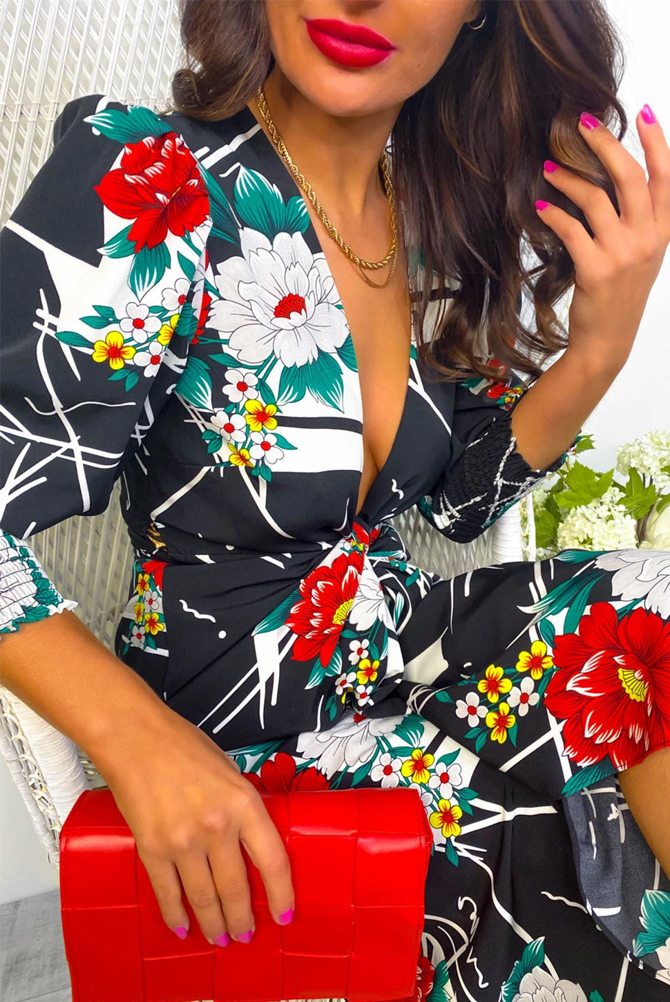 Glamorous Drive Em Wild - Black White Floral Abstract Print Midi Wrap Dress 3 Glamorous Drive Em Wild - Black White Floral Abstract Print Midi Wrap Dress