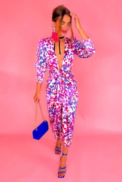 Glamorous Drive 'Em Wild - Pink Purple Spotted Midi Wrap Dress -Deals Modashka Store Drive Em Wild Pink Purple Spotted Midi Wrap Dress 2