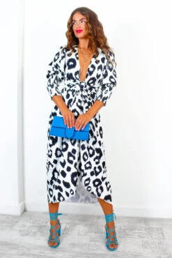 Glamorous Drive Em Wild - Black White Leopard Wrap Midi Dress -Deals Modashka Store DriveEmWild BlackWhiteLeopardWrapMidiDress 7