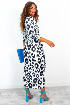 Glamorous Drive Em Wild - Black White Leopard Wrap Midi Dress -Deals Modashka Store DriveEmWild BlackWhiteLeopardWrapMidiDress 8