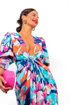 Glamorous Drive Em Wild - Blue Multi Abstract Midi Wrap Dress -Deals Modashka Store DriveEmWild BlueMultiAbstractMidiWrapDress 12