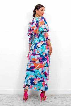 Glamorous Drive Em Wild - Blue Multi Abstract Midi Wrap Dress -Deals Modashka Store DriveEmWild BlueMultiAbstractMidiWrapDress 14