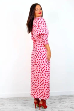 Glamorous Drive Em Wild - Pink Red Blotch Print Midi Wrap Dress -Deals Modashka Store DriveEmWild PinkRedBlotchPrintMidiWrapDress3